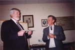 Graeme Disney receiving award of merit from Weston Bate; Utting, Peg; 1997 Jul. 3; P3073