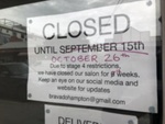 Notice of closure during lockdown, hairdressers, Hampton; Choat, Liz; 2020 Oct. 4; PD3170