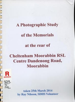 A photographic study of the memorials at the rear of Cheltenham Moorabbin RSL centre, Dandenong Road, Moorabbin; Nilsson, Ray; 2014 Mar. 25; B1117