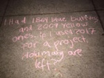 Chalk riddle on pavement during lockdown, Sandringham; Zammit, Gwen; 2020 Apr. 25; PD3355