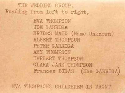 Garriga wedding group: names of the people in photograph P0008; 1913; P0009