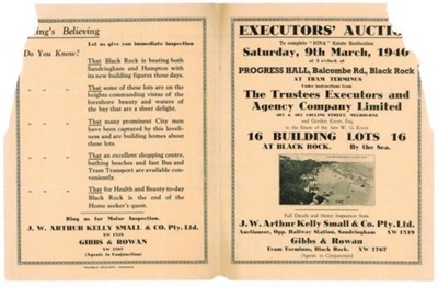 Executors Auction brochure for 16 lots in Black Rock; 1940; D0120