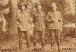 Charlie H. Stevens with two companions, Warloy, France; 1917; P0030