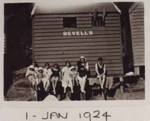 Revell family group outside their bathing box at Half Moon Bay; 1924 Jan. 1; P2196