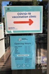 COVID-19 vaccination clinic signage, Bluff Road Medical Centre; Choat, Liz; 2021 Apr. 25; PD3230
