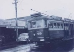Electric tramcar no. 49 in Bluff Road, Black Rock; 1956 Jul.; P1059