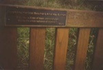 Seat at Ricketts Point, showing plaque.; 1999; P3441