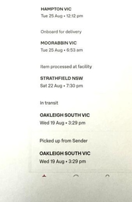 Parcel sent to New South Wales for sorting during the pandemic; Choat, Liz; 2020 Aug. 27; PD3318