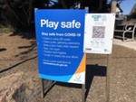 Playground safety signage after reopening during lockdown, Hampton; Choat, Liz; 2021 Sep. 2; PD3224