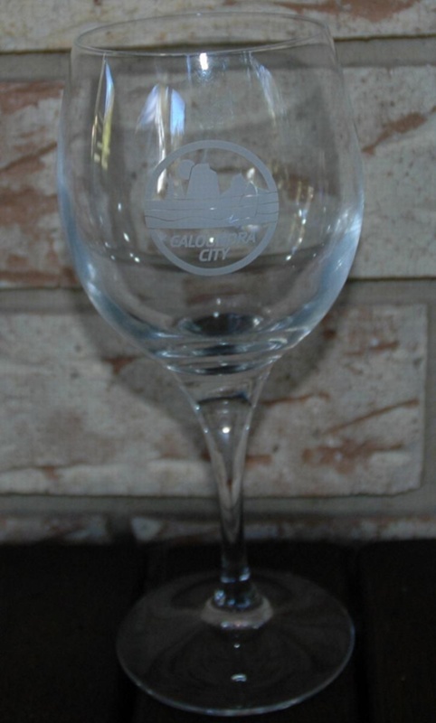 Glass with Caloundra City Council logo engraved; 13443-1 | eHive