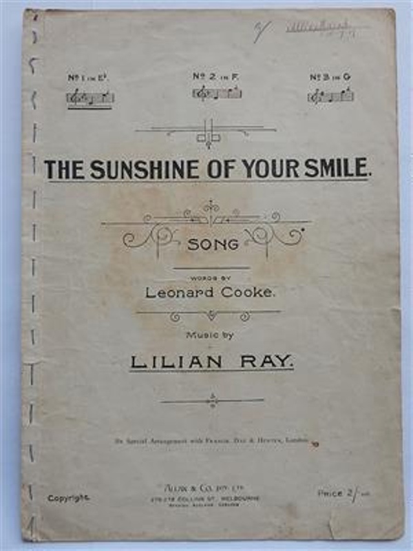 Sheet Music The Sunshine Of Your Smile Cooke Leonard Ray Lilian 1913 B Ehive