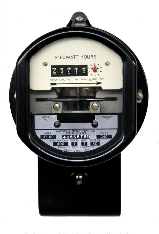METER SINGLE PHASE A.C. INDUCTION DISC WATTMETER; EMMCO; C1960