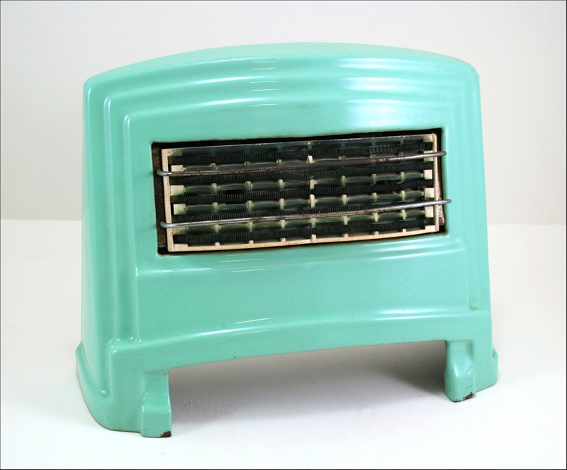 AGE HOTPOINT GREEN ENAMELLED ROOM HEATER, C1935; Hotpoint; c1935